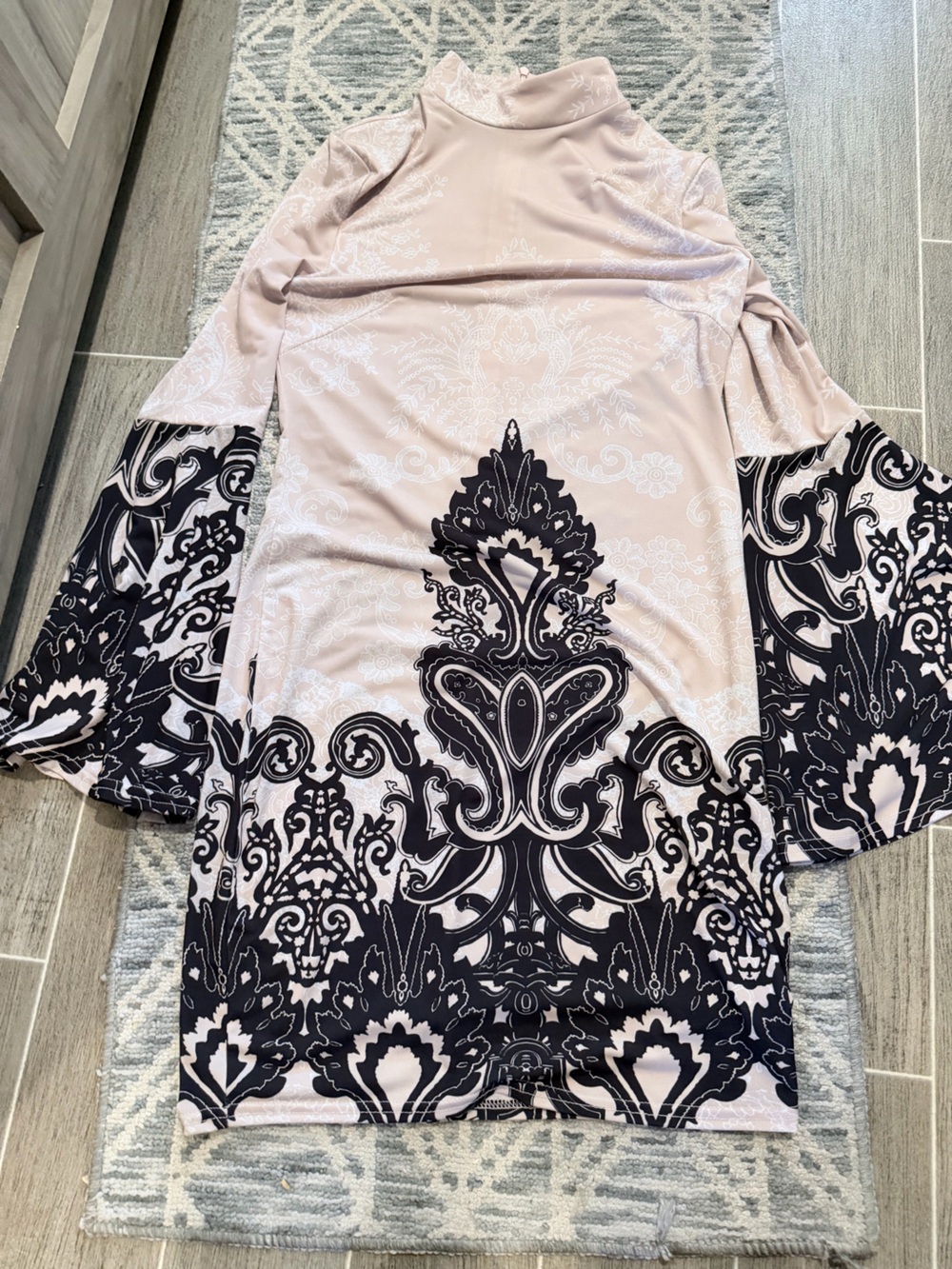 VENUS Blush and Black Mock Neck Bell Sleeve Dress